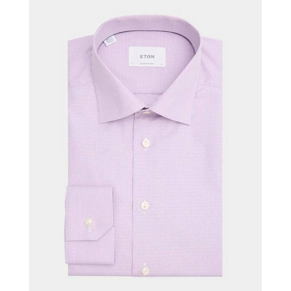 Eton Signature Dobby Contemporary-Fit Dress Shirt Men 17.5 Purple Button Closure